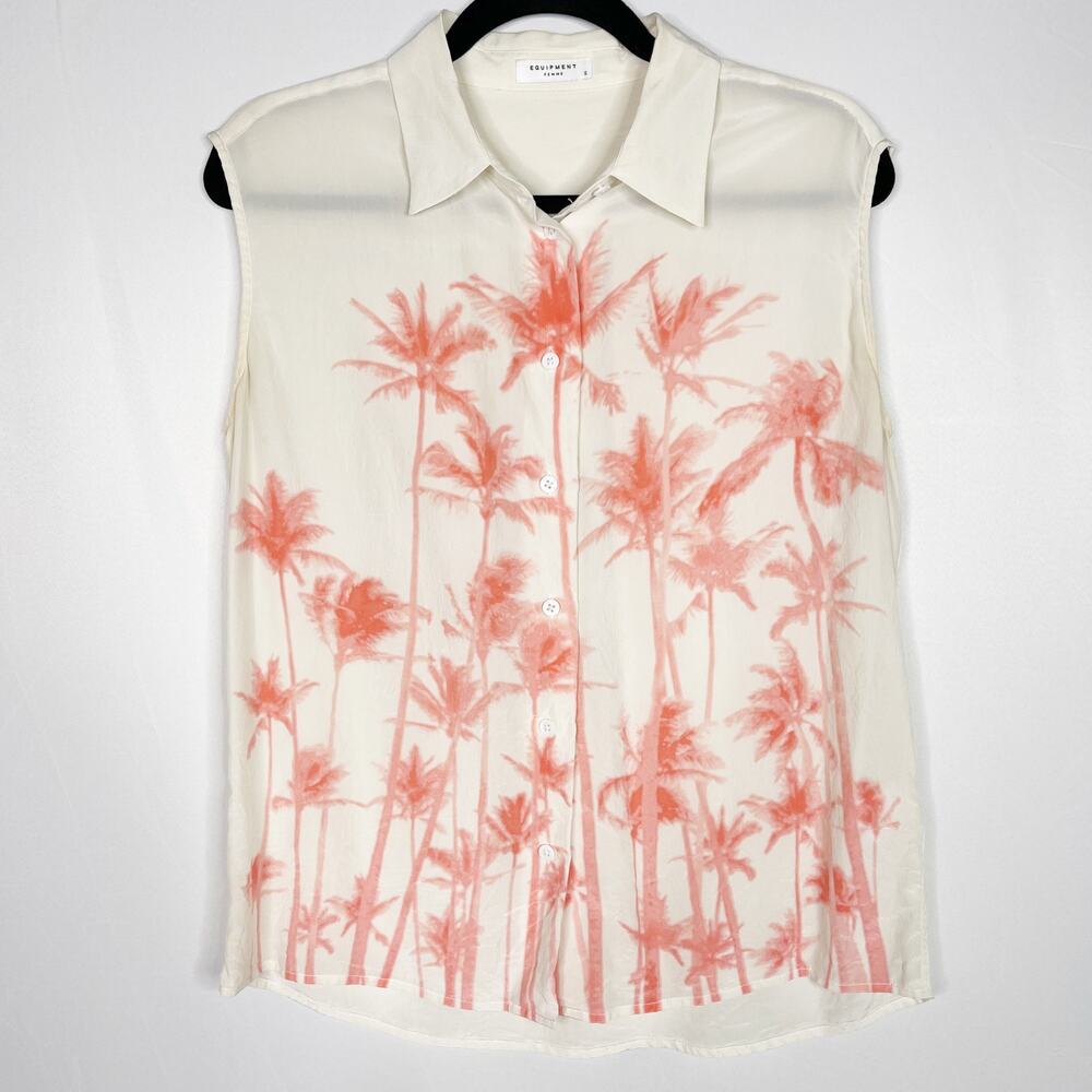 Equipment Small S Cream Coral Diem Miami Neion  Palm Tree Sleeveless Blouse Top